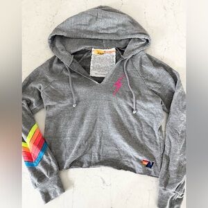 Aviator Nation Bolt Stitch Grey Crop Hoodie Size Small S EUC